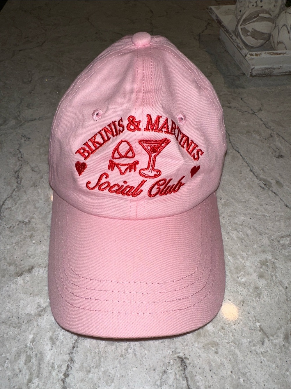 Pink "Bikinis & Martinis Social Club" Embroidered Baseball Cap